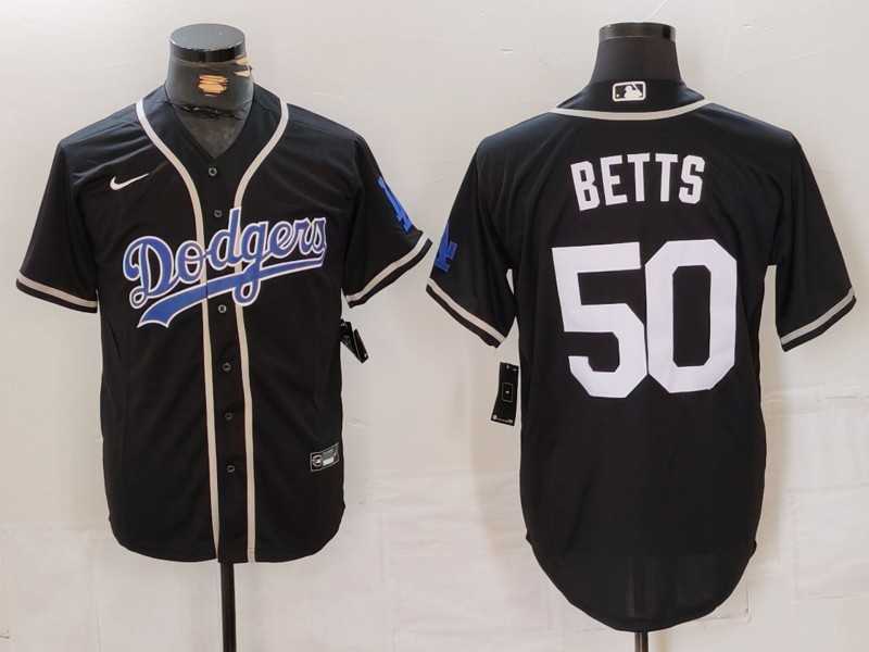 Mens Los Angeles Dodgers #50 Mookie Betts Black White Cool Base Stitched Jersey